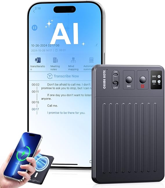 TTQ AI Voice Recorder, Digital Voice Recorder App Control, Transcribe & Summarize & Translation Empowered by ChatGPT, Wireless Charging, 121 Languages, 64GB Memory for Lecture, Meeting, Calls