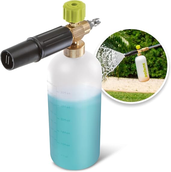 Sun Joe Foam Cannon for SPX Series Pressure Washers, Snow Foam Sprayer with 1/4-Inch Quick-Connect Inlet, Adjustable Nozzle & Detergent Dial, 34 fl oz
