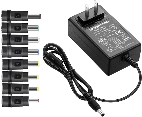 Kado Power Adapter 12V-2A 1.5A 1A AC/DC Power Cord 5.5x2.1mm with 8 Tips