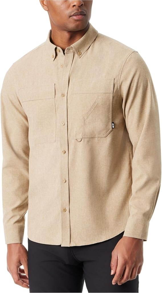BASS Outdoor Men's Heathered Flannel Button Down Shirt with Comfort Stretch Standard