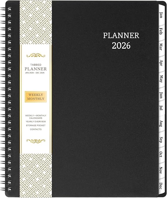 2026 Planner - Calendar Planner 2026, 8" x 10", Jan. 2026 - Dec. 2026, 2026 Planner Weekly & Monthly, Strong Twin-Wire Binding, 12 Monthly Tabs, Improving Your Time Management Skill