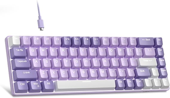 MageGee Portable 60% Mechanical Gaming Keyboard, MK-Box LED White Backlit Compact 68 Keys Mini Wired Office Keyboard with Red Switch for Windows Laptop PC Mac - Violets