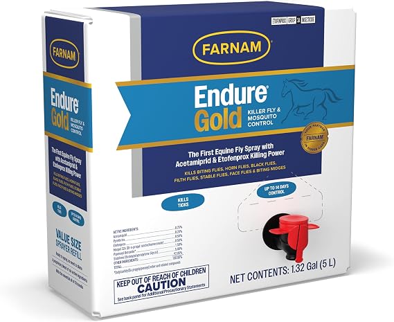 Farnam Endure Gold Killer Fly Spray for Horses, 5L Bag-in-Box Refill | Protects Up to 14 Days,Powered by Acetamiprid & Etofenprox, Kills Biting Flies Fast and Ticks
