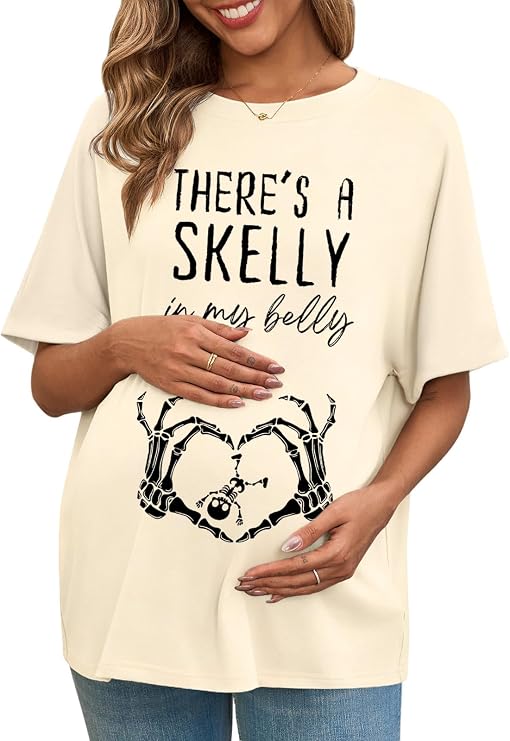 Maternity Halloween Skelly in My Belly Pregnancy Announcement Short Sleeve Tee Top