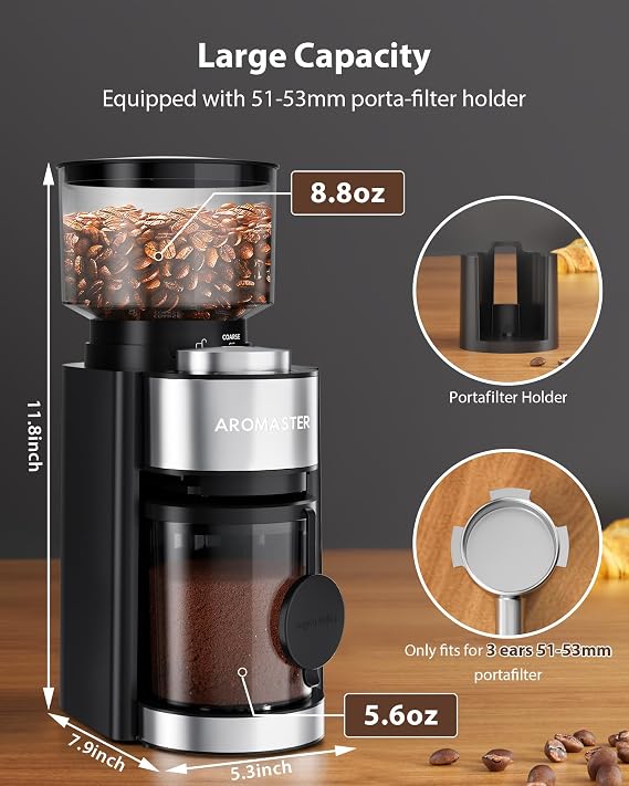 Aromaster Burr Coffee Grinder, Coffee Bean Grinder with 25 Grind Setting