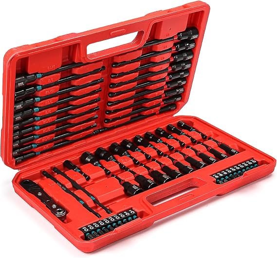 Magnetic Nut Driver Set for SAE/Metric Sizes, 60PCS 1/4 Inch Hex Shank | Cr-V Steel Impact Nut Driver with Ratchet Wrench,Nut Driver Set for Mechanic Garages Repair