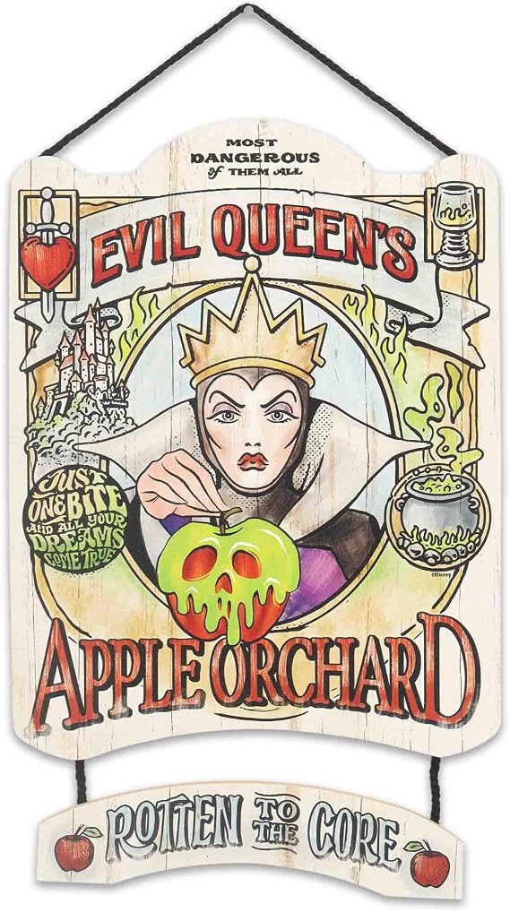 Open Road Brands Disney Snow White Evil Queen's Apple Orchard Linked Hanging Wood Wall Decor - Disney Villains Evil Queen Sign for Home Decorating