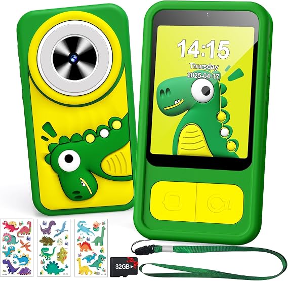 Kids Phone, Dinosaur Kids Smart Phone Toys for 3, 4, 5, 6, 7, 8 +Year Old Boys Gifts, 2.8 Touchscreen Child Learning Play Cell Phone with Dual Camera, Games & Music, Christmas Birthday Gifts (Green)