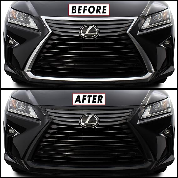 SlickMod Chrome Delete Blackout Vinyl Overlay for 2016-2019 Lexus RX 350 450h Front Bumper Grill Trim (Gloss Black)