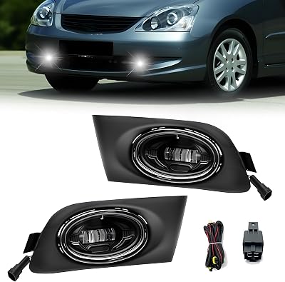 LED Fog Lights Compatible with 01-03 2001 2002 2003 Civic 2DR4DR Front Bumper Fog lights with Switch and Wiring Harness- 1 Pair