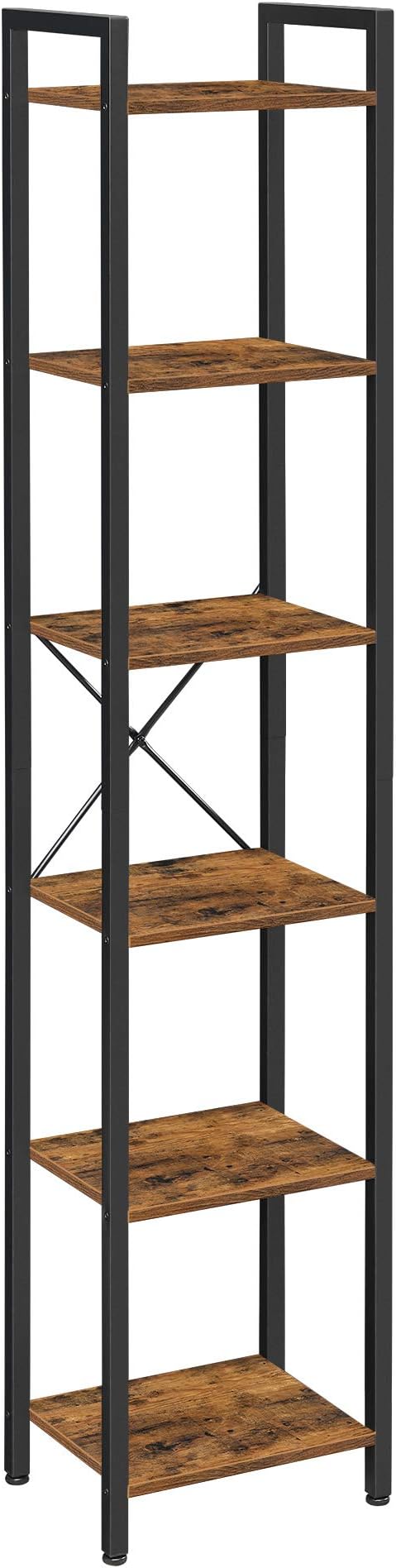 VASAGLE Shelf, Bookcase, Standing Shelf, DVD Shelf, 6 levels, office Shelf, outdoor Shelves, for office, Living Room, Bedroom, kitchen, 30 x 40 x 187.5 cm, Vintage Brown-Black LLS101B01