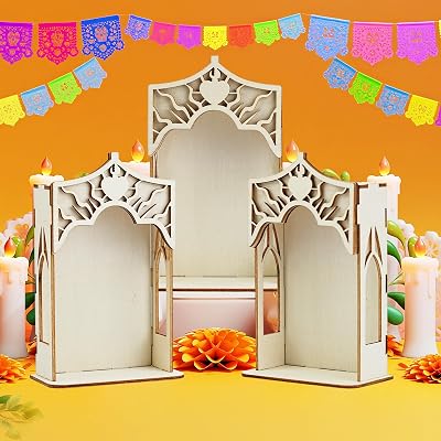 3PCS Dia De Los Muertos Altar Ofrenda Box, Day of the Dead Shadow Box Memorial Remembrance Picture Frame Decorations Heart