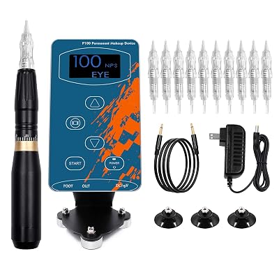 Permanent Makeup Tattoo Machine-BIOMASER P100 Permanent Makeup Eyebrow Tattoo Machine Pen HP-100 Rotary Microblading Pen with 10 Cartridge Needles for Eyeliner Lip