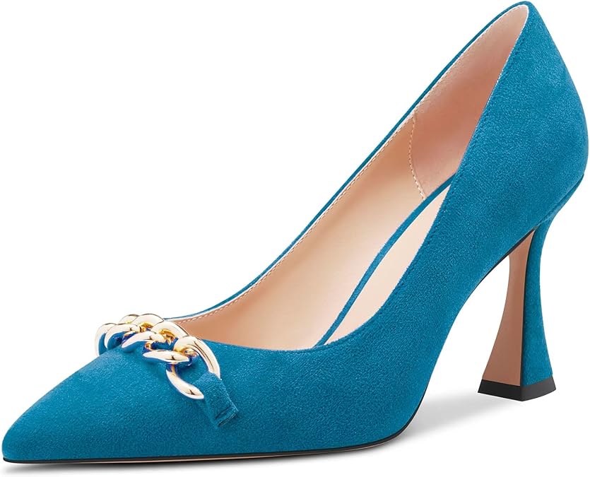 Castamere Women Chunky Block High Heel Pointed Toe Slip-on Pumps Dress Cute 3.3 Inches Heels