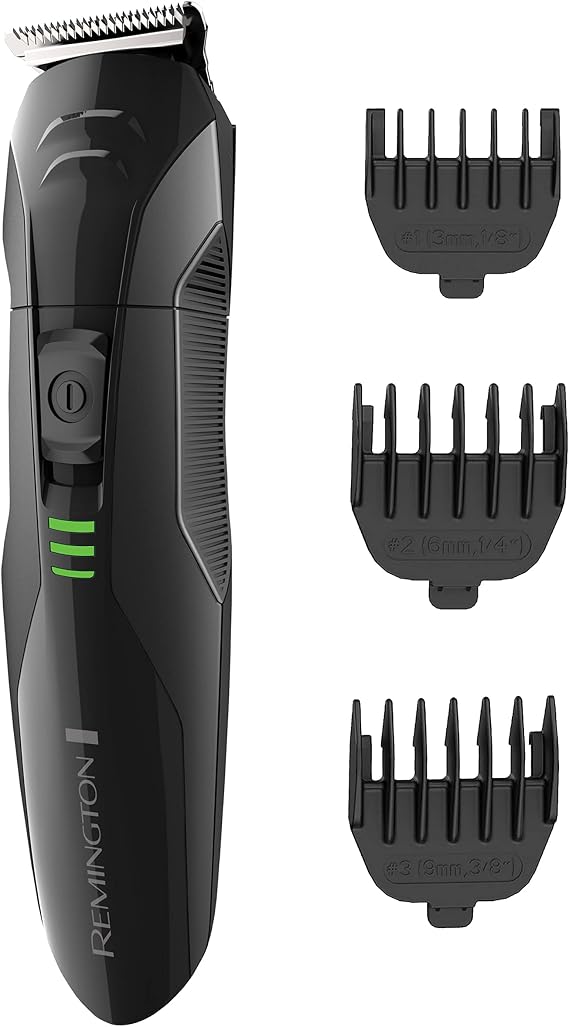 Remington PG6015A Rechargeable Stubble and Beard Trimmer, Black | Self-Sharpening Steel Blades, Cordless Operation with 30 Minute Runtime, Ergonomic Handle, Includes 3 Trimming Combs