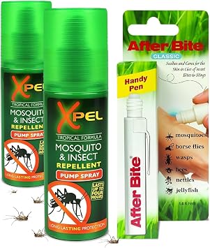 Mosquito & Insect Repellent Spray 2 Pack + After Bite Pen   Tropical Formula for Bite & Sting Relief   Fast-Acting, Anti-Itch, Soothing, Cooling   Travel Size 3-Pack Bundle