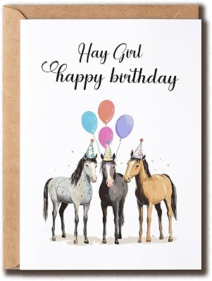 Hay Girl Happy Birthday Card - Funny Horse Card - Horse Greeting Card - Friend Birthday Card - Pun Birthday Card - Adult Card