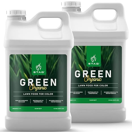 Green Organic Lawn Fertilizer - Grass Fertilizer for Lawn Color & Sustained Growth, Lawn Fertilizer that Conditions & Nourishes Soil, No Harsh Chemicals Lawn Care, 5 Gal. Lawn Food for 100,000 sq. ft.
