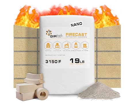 FireCast Castable Refractory Cement Mix Nano 3110 Degree Fahrenheit 19 Lbs High Temperature Heat Resistant Fireproof Mortar Build Repair Pizza Oven Fire Places Forge Kiln Stove