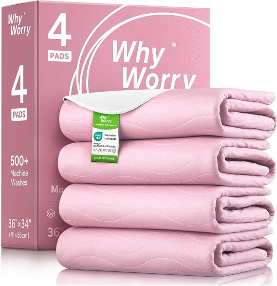 WHYWORRY 4 x Washable Incontinence Bed Sheets, 86x91 cm, Single Bed, Pink