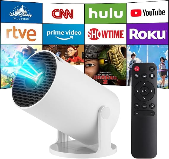 Mini Projector, HY300 PRO+ Smart 4K Portable Projector with WiFi 6, Bluetooth 5.4, Android 14, Auto Keystone, 130 Inch Display,180 Degree Rotation, for iOS/Android,Gaming & Home Cinema