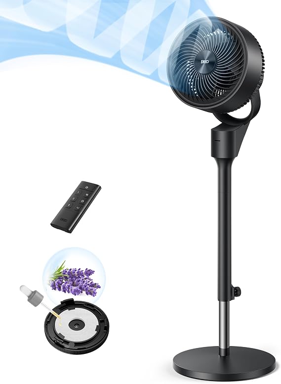 DREO Fan for Bedroom, 80 Oscillating Standing Fan, 20dB Quiet, 80ft Pedestal Fans for Home Office, 90 Manual Vertical, 3 Speeds, Remote, 34-41" Adjustable Height, Air Circulator