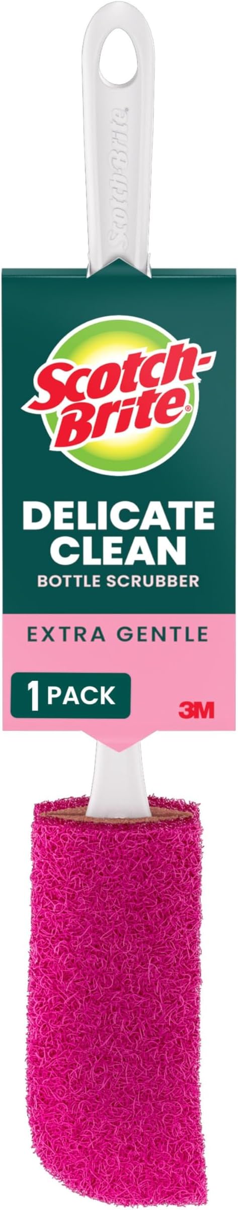 Scotch-Brite Bottle Scrubber, 1 Pack | Extra Gentle Cleaner for Glass, Plastic, Stainless Steel, Flexible Tip for Corners, Reusable and Dishwasher Safe