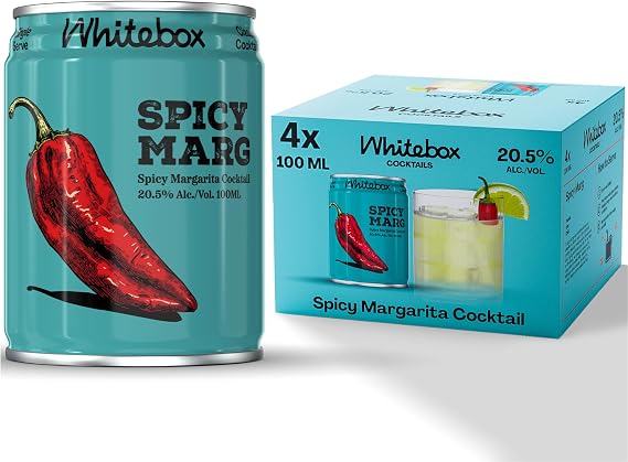 WHITEBOX COCKTAILS Single Serve Classic Spicy Margarita — Case Of 4 Cocktail Can | Classic Full Strength Margarita | Pre-mixed Cocktails Ready To Drink 4x100ml