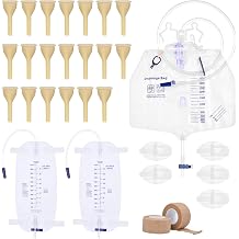 Condom Catheters for Incontinence Men, Urinary Drainage Bag Set, 4000mL Overnight Urine Bags x 1, 1000mL Urinary Leg Bags x 2, 20 Soft Latex, 5 Stabilization Device, 2 Roll Tapes Set (30mm)