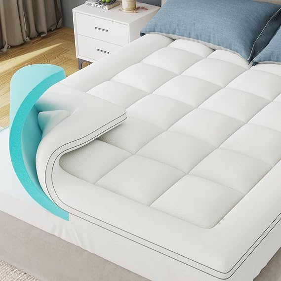 DOPEDIO Dual Layer Memory Foam Mattress Topper King, 7cm Total Thickness, 5cm Cooling Gel Memory Foam with 2cm Quilted Pillow Top Mattress Pad, Deep Pocket Fits 20–53cm Mattresses(150x200cm)