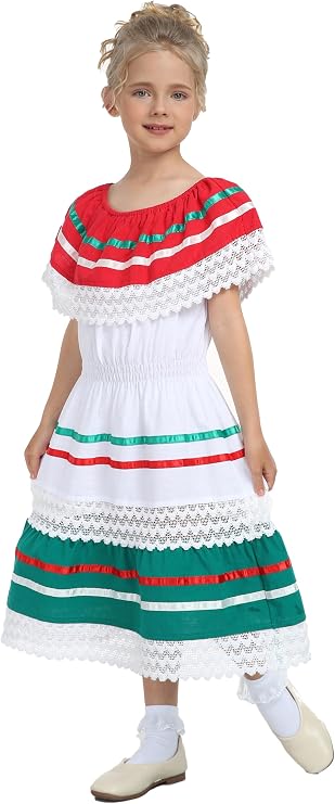 YZXDORWJ Mexican Girl's Fiesta Dress - Colorful Party Dress for Cinco de Mayo