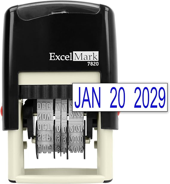 ExcelMark 7820 Self-Inking Rubber Date Stamp Great for Shipping, Receiving, Expiration and Due Dates (Blue Ink)