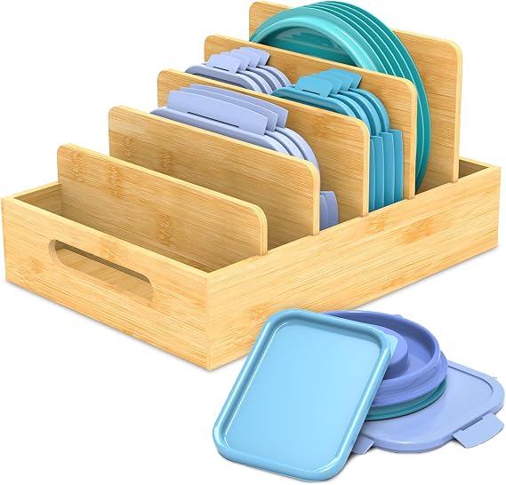 Retro Shaw Lid Organizer for Plastic Lids, with 5 Adjustable Dividers