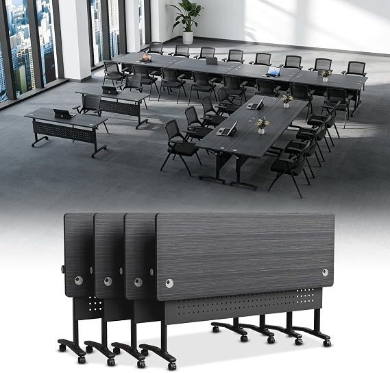 8-Pack Conference Table, Foldable Modular Training Tables Portable Mobile Small Conference Table with Wheels, Folding Conference Room Table & Office Desk for Classroom, Boardroom Events, Space-Saving