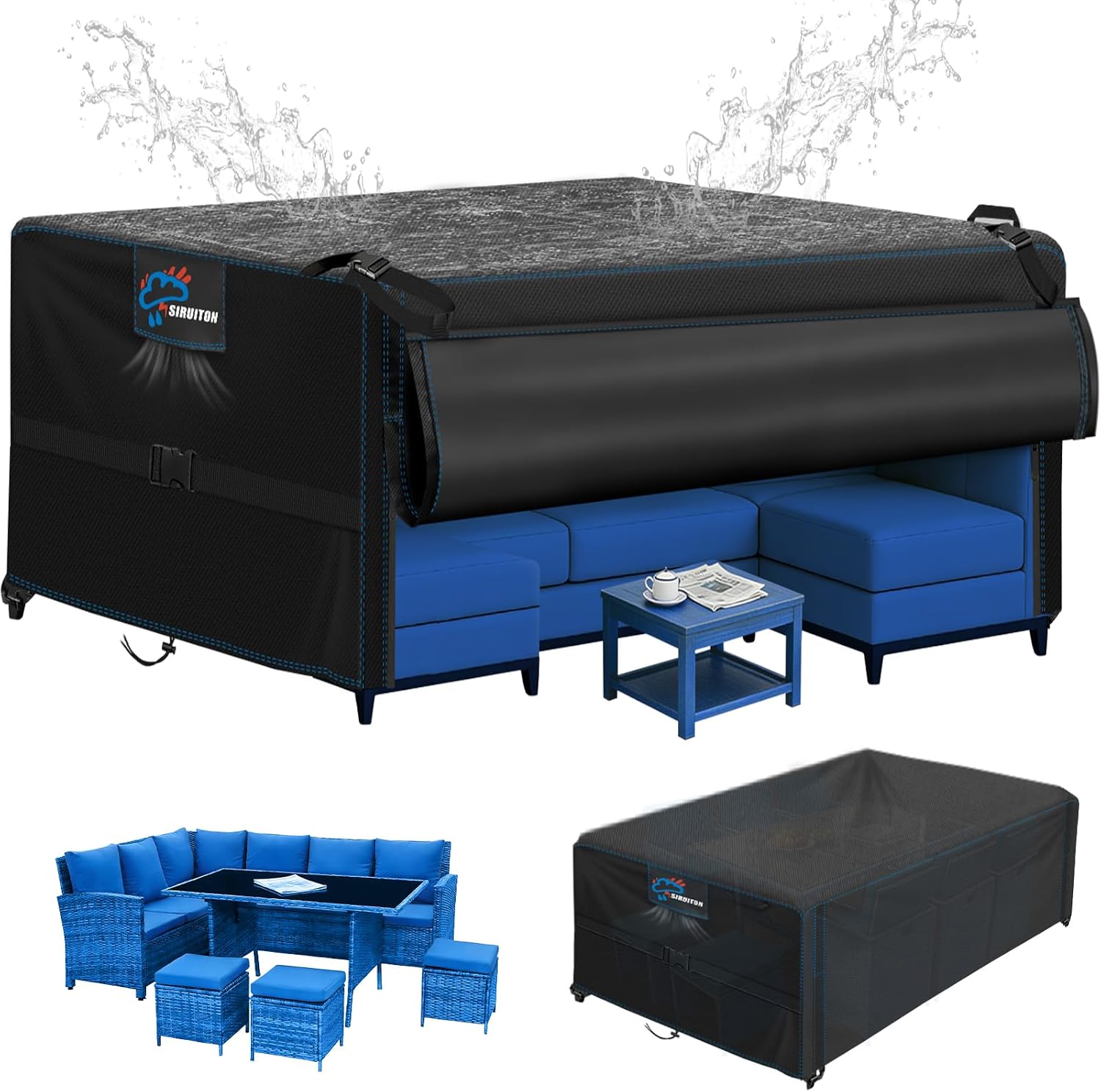 SIRUITON Garden Furniture Cover Waterproof and Windproof with Hinged Zip Made of Tear-Resistant 500D Oxford Fabric for Large Patio Furniture and Tables Including UV Protection Rectangular 180 x