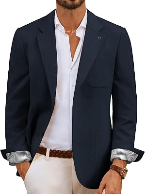 PJ PAUL JONES Mens Fashion Two Buttons Suit Jackets Notch Lapel Daily Blaer Sport Coats Navy Blue, XXL