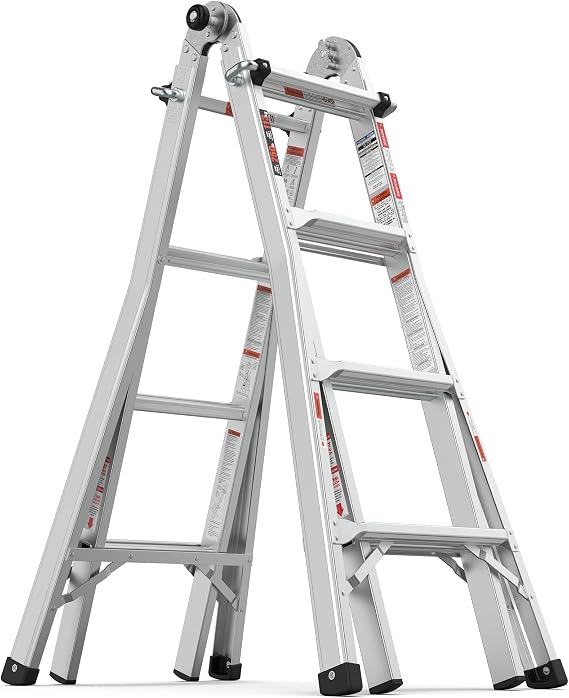 Aluminum Multi-Position Ladder with Wheels, 5-in-1 A Frame Ladder with Extension Ladder Function, Wide Anti-Slip Steps & Secure Hinge Locks for Home Indoor Outdoor Use (17 Ft.)