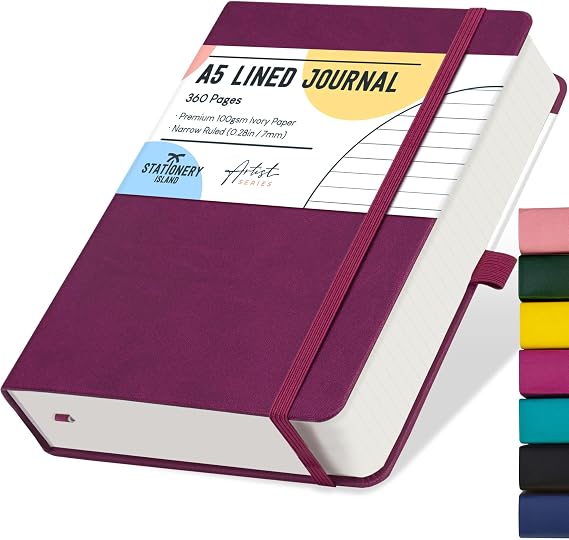 STATIONERY ISLAND A5 Lined Notebook, 360 Pages Thick Journal Notebook, Ruled Journal Berry Hardcover with 100gsm for Writing, Working, Studying, Diary