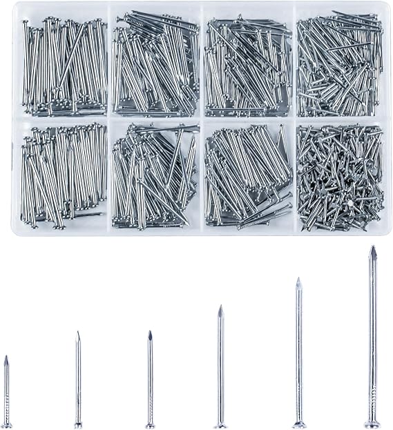 750pcs Masonry Nails for Brick Wall Nails for Hanging Pictures | Picture Nails for Walls, Assorted Nails Concrete Nails, Wood Nails for Woodwork Drywall Fence Nails