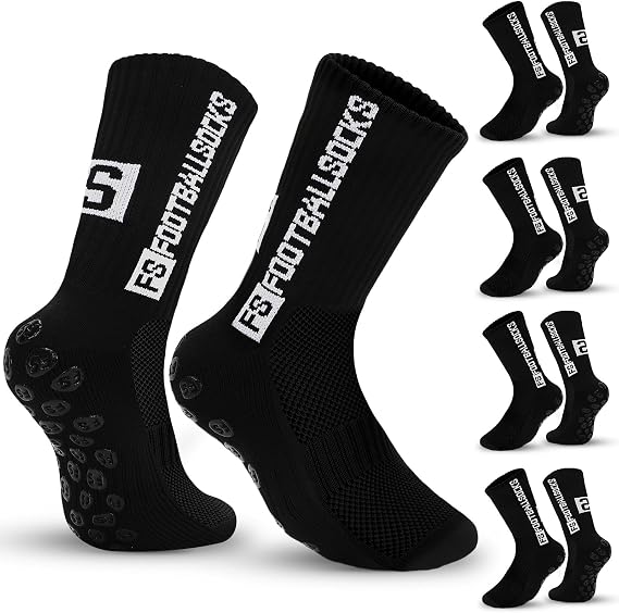 JUNEBRUSHS Men's Football Socks, 8 Count, White, Non-Slip Grip, Athletic Socks