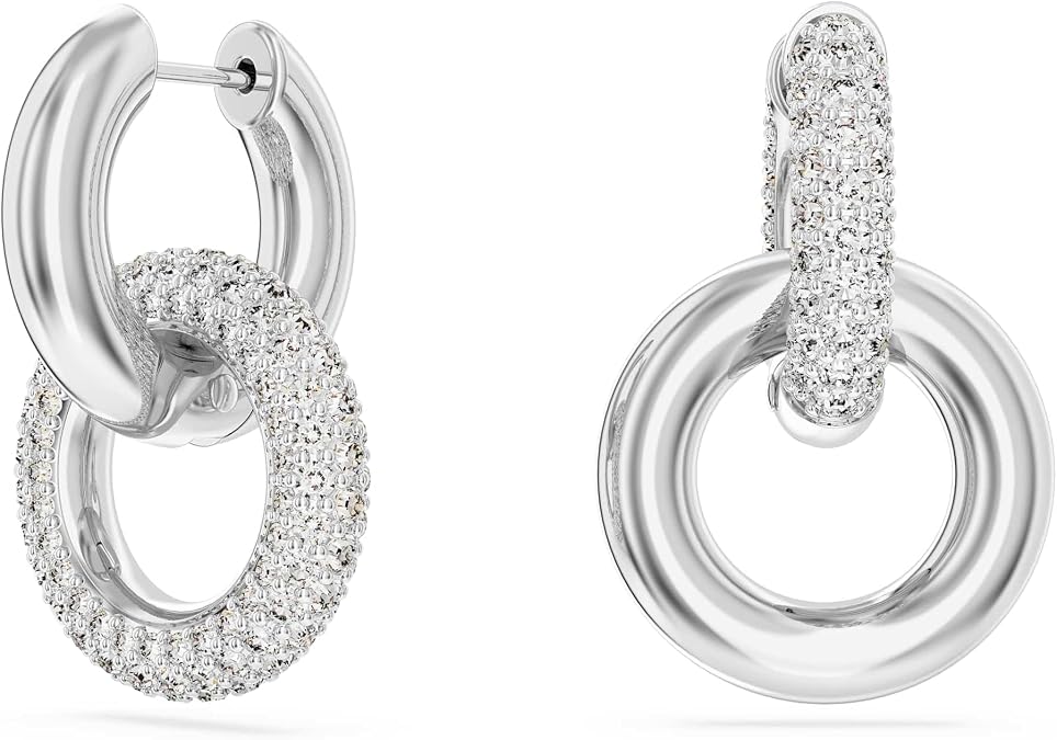 Swarovski Dextera Collection Hoop Earrings, Asymmetrical design, Interlocking loop, White