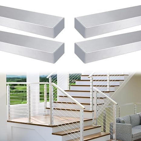 Muzata 4Pack 6'6" Brushed Stainless Steel Cable Railing Handrail HT10 SL4 | Top Rail for Deck & Stairs, Extension Connector Included, Length Adjustable, Easy DIY Installation with Paper User Guide