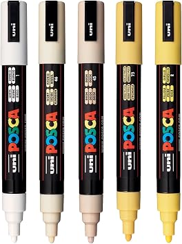 posca Paint Art Markers, Set of 5 5M Medium Markers with Reversible Tips, Light Collection