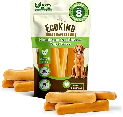EcoKind Premium Gold Yak Cheese Himalayan Dog Chews, Dog Treats Large Breed, All Natural, High Protein, for Aggressive Chewers, Large - 8 Chews 2 lbs