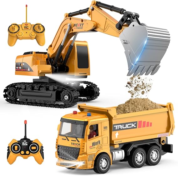 Remote Control Excavator Dump Truck Set, RC Construction Toy for Boys 3-12