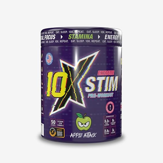 Stim Pre Workout Beta Alanine High Caffeine Creatine Sugar Free Vegan Low Calorie Various Flavours 600g 25/50 Servings (Apple Attack)