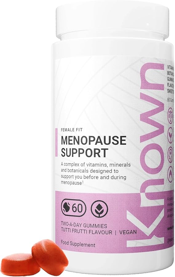 Known Menopause Support Gummies – Tutti Frutti Flavour – Vegan Multivitamin Gummy Supplement with Evening Primrose Oil, Sage, Red Clover & Vitamins – Perimenopause & Postmenopause – 1 Month Supply