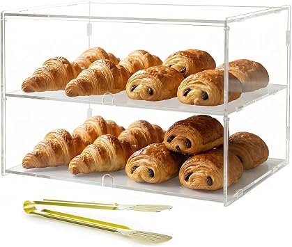 2-Tier Bakery Display Case 18.9" x 9.5" x 11.8", Clear Acrylic Countertop Pastry Display Case for Food, Cookies, Desserts, Donuts, Bread, Cakes and Cupcakes