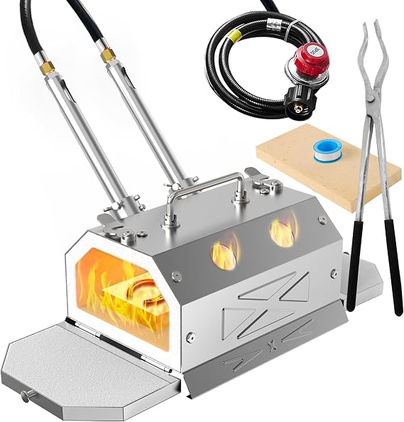 Nelyrho Portable Blacksmith Beginner Forge Kit Pack of Tongs With 30PSI Regulator, Single Burner Professional Artists Hobby Knife Making Blacksmith Tools