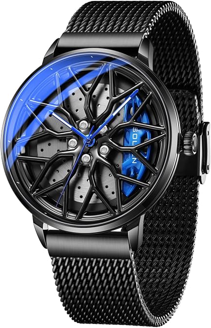 Men's Car Wheel Watches, Racing Style Rotating Dial Car Rim Watch | Japanese Quartz, Luminous Hand & Waterproof, 360 Rotating Dial, Automotive-Inspired, Casual Watch, Gift for Car Enthusiast